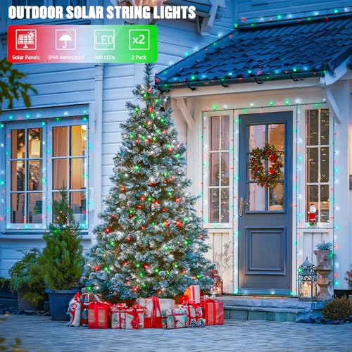 2 Pack Solar Christmas Lights Tot. 66FT 200LED Red White and Green (66 Foot)
