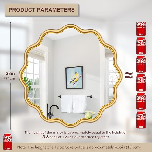 Gold Round Mirror 28 Inch Wavy Bathroom Vanity Mirror Gold Frame Modern Wall Mirror Decorative Wall