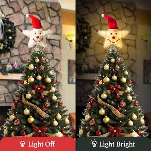 Christmas Tree Topper Star Snowman with Warm White 20 LED Lights