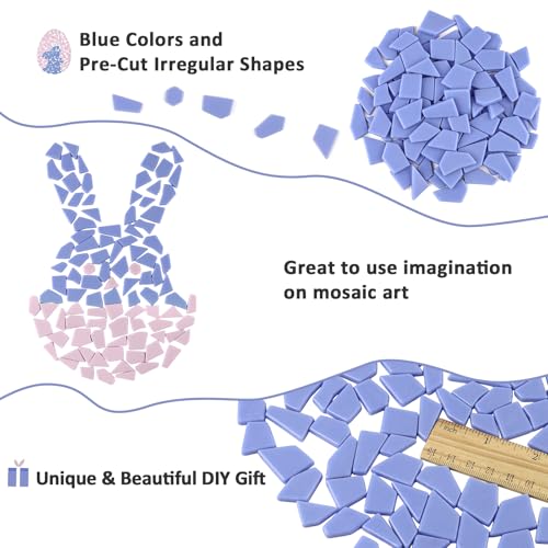 200g Blue Mosaic Tiles for Crafts Bulk (7.05 Ounce)