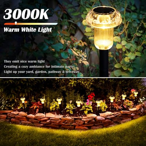 8 Pack Solar Garden Lights Outdoor Waterproof 3000K Warm White LED (8 Count)