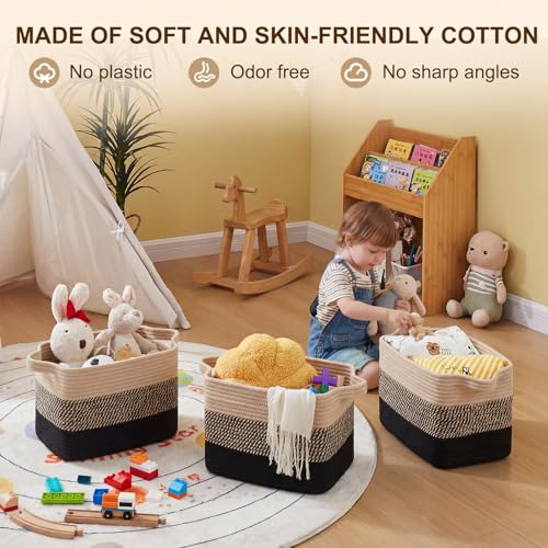 Cotton Rope Storage Baskets for Organizing Black & Brown 3