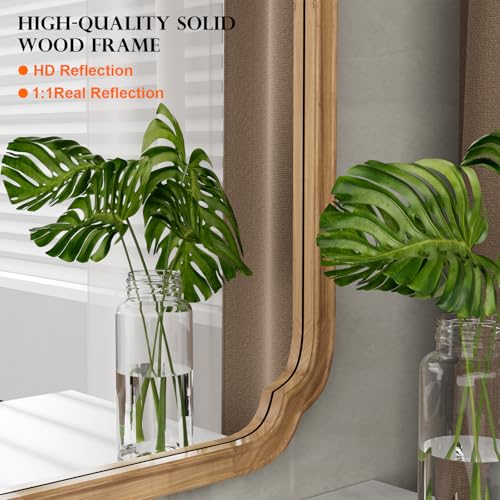 20" x 30" Rounded Corner Arch Wall Mirror with Wood Frame for Entryway
