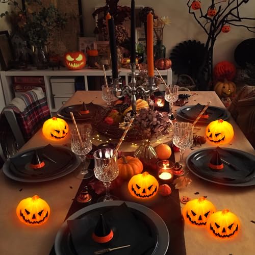 6 Pack Halloween Pumpkin Flameless Candles Battery Operated LED Tealight Candles for Home Room Decorations (6 Count)