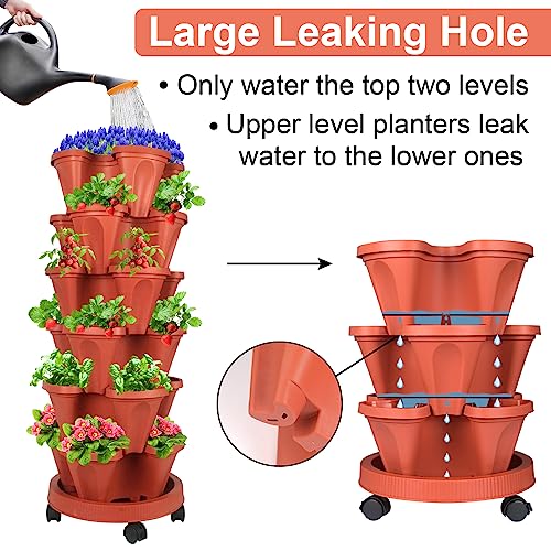 Stackable Planters 6 Tier Vertical Garden Planting Tower Planters Strawberry (2 Count)