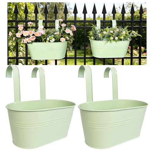 2 Pack 10" Balcony Hanging Metal Fence Planters Flower Pots (2 Count)