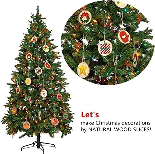 Natural Wood Slices TICIOSH Craft Unfinished Wood kit Predrilled with Hole Wooden Circles for DIY Crafts Wedding Decorations Christmas Ornaments Arts Wood Slices (50 Count)