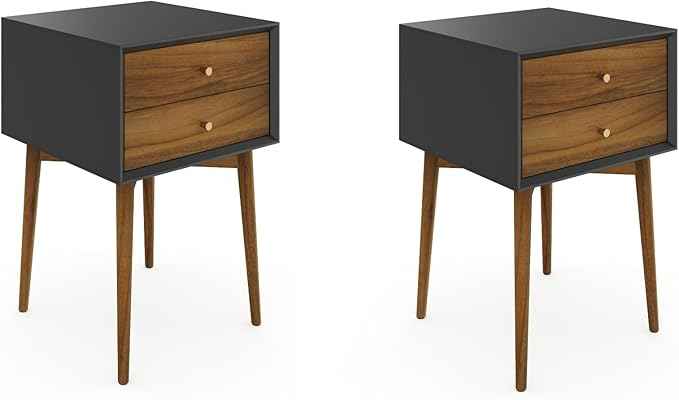 Nathan James Harper Modern Nightstand Side Accent or End Table with Storage Drawer, Set of 2, Black/Brown