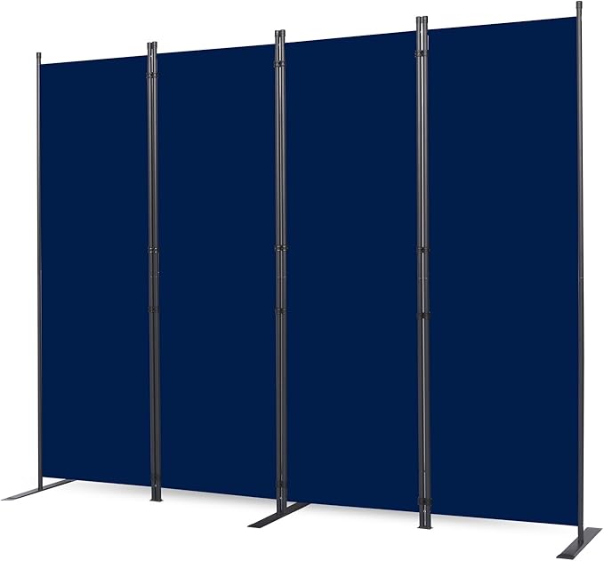 Room Divider, 4 Panel Folding Privacy Screens with Wider Support Feet, 6 Ft Portable Room Partition for Room Separator, 88" W X 71" H, Navy Blue
