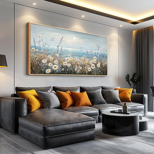 Large Canvas Printing Artworks Mural Wall Decor For Living Room Wall Art For Bedroom Office Decor Blue Ocean Paintings Flowers Watercolour Wall Pictures Home Decor Wood Framed 30x60 In