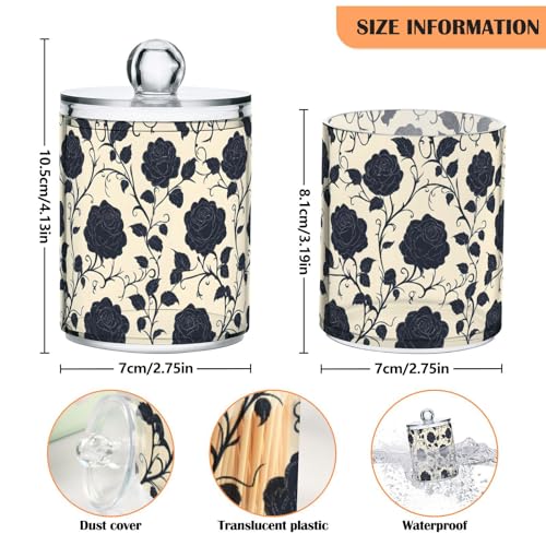 2 Pack Qtip Holder Organizer Dispenser Black Roses Tile Pattern Bathroom Storage Canister Cotton Ball Holder Container for Cotton Pads (2 Count)