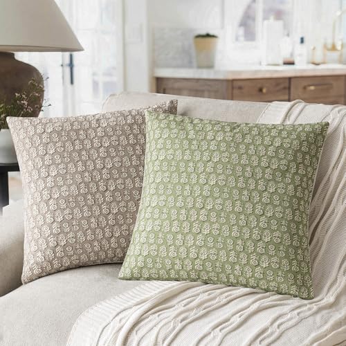 Decorative Floral Print Throw Pillow Covers 18×18 Lime Green (2 Count)