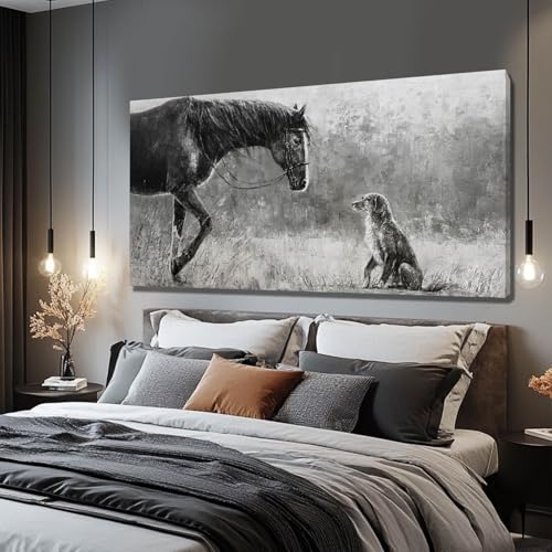 Horse Canvas Wall Decor Grey Wall Picture Modern Wall Hangings Decor 29"x58" Canvas Wall Art for Bedroom Kitchen Artwork