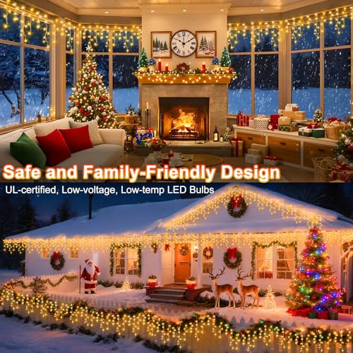 Christmas Lights Outdoor Decorations 400 LED 33ft 8 Modes Curtain Fairy String Light with 75 Drops (41.8 Foot)