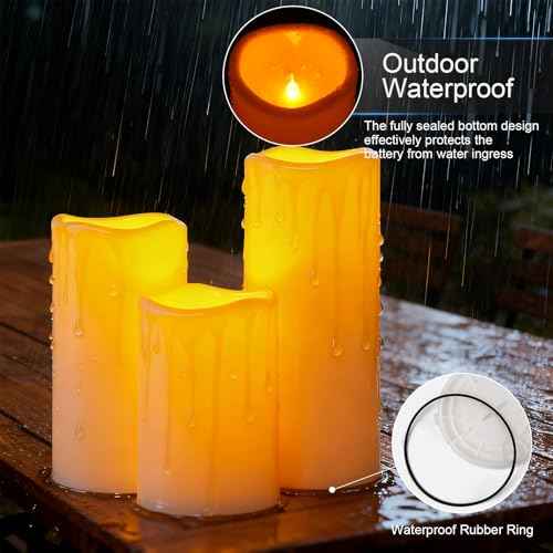 Waterproof Outdoor Flameless LED Pillar Candles with Remote Timer (3 Count)