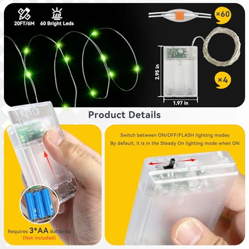 4 Pack Green Fairy Lights Battery Operated