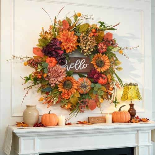 Fall Wreaths for Front Door 24 Inch Autumn Wreath with Sunflowers