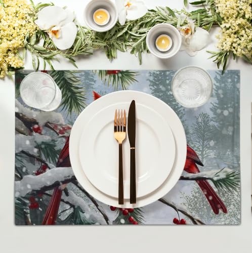 Christmas Placemats Set of 4 Red Cardinal Birds Snowy Place Mats (4 Count)
