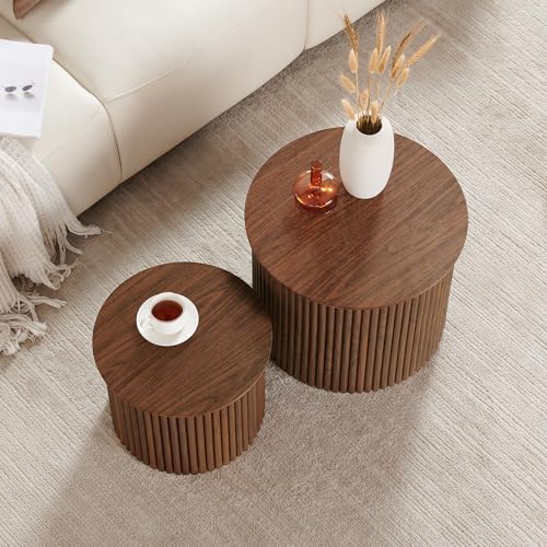 Small Fluted Round Nesting Coffee Table Set of 2 (2 Count)