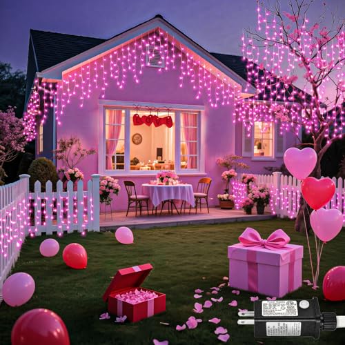 Pink Christmas Lights Outdoor Icicle Lights for Outside 33ft 400 LED String