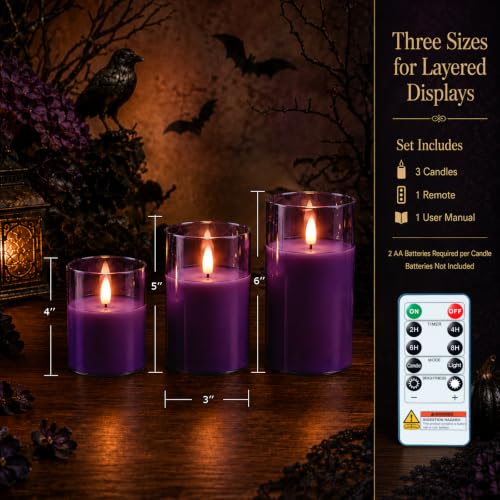 Purple Glass Flameless Candles (3 Count)