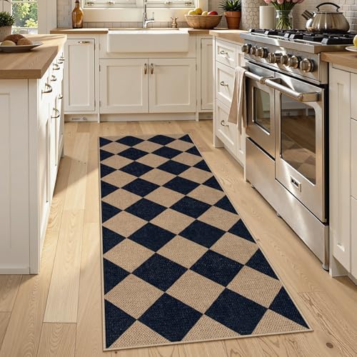 Checkered Easy Jute Outdoor Runner Rug