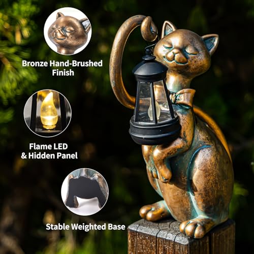 10.7” Bronze Cat Statue Solar Light