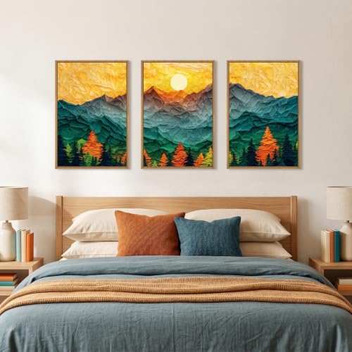 Abstract Boho Mountain Framed Canvas Wall Art Set