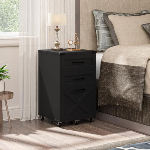Farmhouse 3 Drawer Small File Cabinet with Wheels