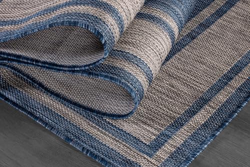 Large Outdoor Rug 9x12 Modern Bordered Area Rugs for Indoor and Outdoor Patio Deck Porch Garden Waterproof Weather Sun Resistant Washable Outside Carpet (108 Sq Ft)