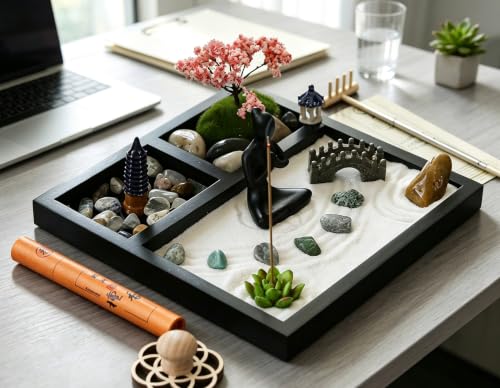 Tabletop Zen Garden Kit Mini Desktop Meditation Sand Tray Sand Garden