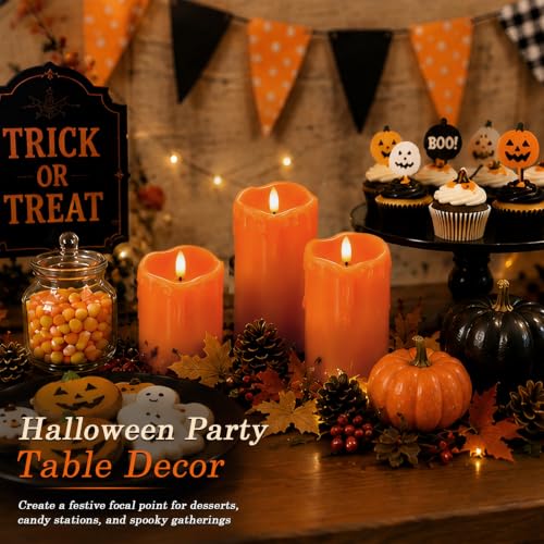 Orange Drip Real Wax Flameless Candles with Remote Timer