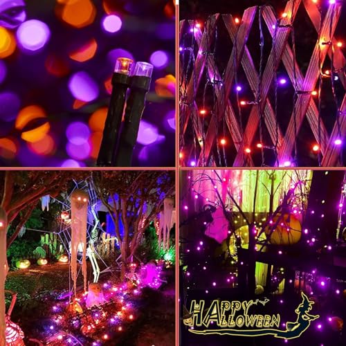 Solar Halloween Lights 4 Pack 132FT 400 LED String Lights Purple and Orange (33 Foot)