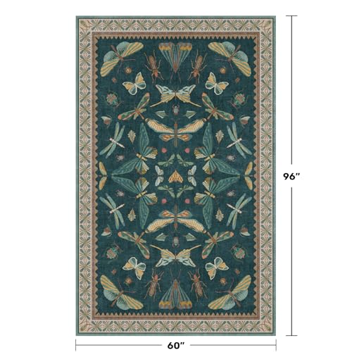 Insect Blue Green Living Room Rug 5x8 (40 Sq Ft)