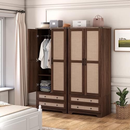 2 Doors Wooden Armoire Wardrobe Closet with 2 Drawers