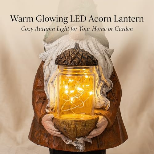 Fall Decor Lighted Gnome with LED Acorn Jar