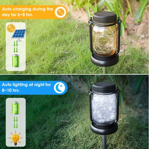 4 Pack Solar Mason Jar Hanging Lantern with Stakes (4 Count)
