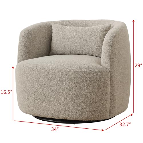 34" W Sherpa Swivel Barrel Accent Chair with Pillow