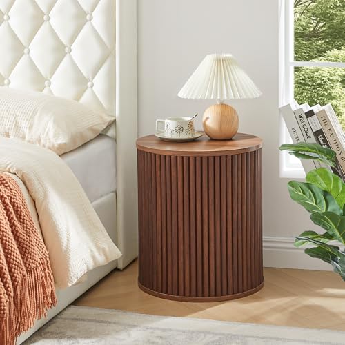 Fluted Round Side Table with Storage