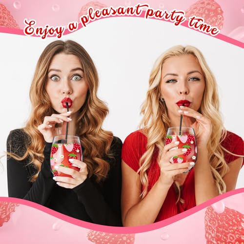 2 Pack 17oz Strawberry Stemless Wine Glasses for Women Strawberry Cups Colorful Conversation Drinking Glass for Gift Birthday Party Supplies Graduation Gifts Theme Events (2 Count)