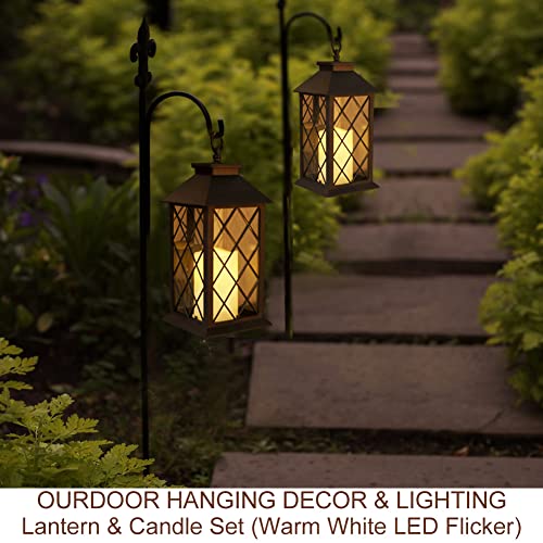 2 Pack 13.5" Vintage Candle Lantern with LED Pillar Candle