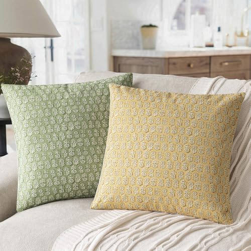 Decorative Floral Print Throw Pillow Covers 20×20 Light Yellow (2 Count)