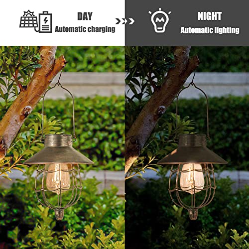 6 Pack Solar Lantern Hanging Waterproof Outdoor Metal Solar Lamp with Warm White Light Decorate for Yard Garden Pathway Patio Porch (6 Count)