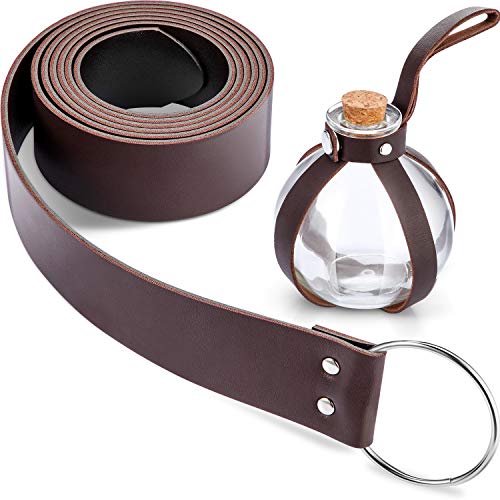 Mardi Gras Potion Bottles with Cork Set Dark Magic Cork Round Potion Bottle with Leather Belt Clear Glass Large for Halloween Costume Props DIY Crafts Decorative