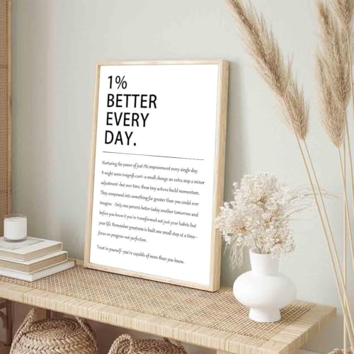 1% Better Every Day Art Inspirational Pictures Motivational Print Quote Poster Growth Mindset Posters Self Improvement Poster Positive Sayings Office Living Room Decor 16x24inch No Frame