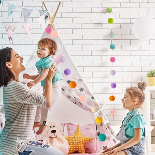 Felt Ball Garland Misscrafts 9.8 Feet 100% Wool Roving Pom Pom Garland 20mm Colorful for Baby Shower Grand Opening Party Festivals Room Decorations (35 Count)