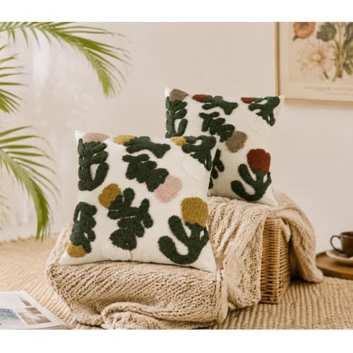 Throw Pillow Covers 18x18 Boho Tufted Fall Floral for Couch