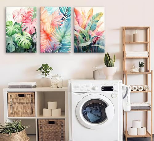 3pcs Framed Tropical Botanical Monstera Leaves Canvas Wall Art (3 Count)