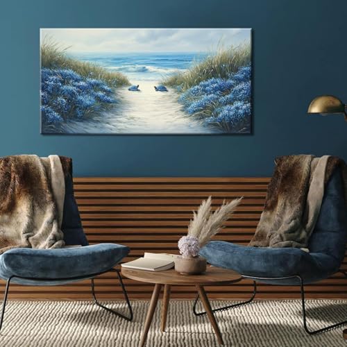Romantic Beach Wall Art for Living Room Blue Sea Turtle Lovers Canvas Painting Prints Ocean Sandy Romance Flowers Large Bedroom Office Decor Artwork