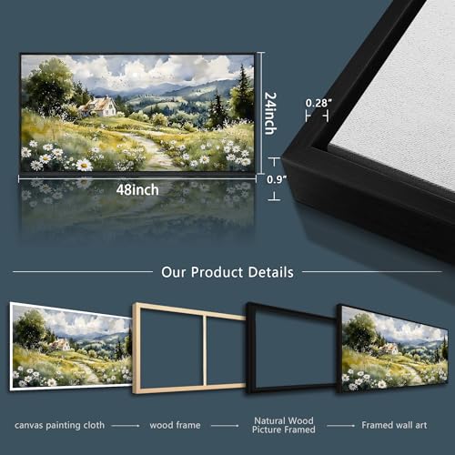 Large Black Framed Wall Decor For Living Room Canvas Wall Art For Office Modern Wall Decorations For Bedroom Pastoral Scenery Painting Farmhouse Pictures Artwork Room Home Decor 24x48 In
